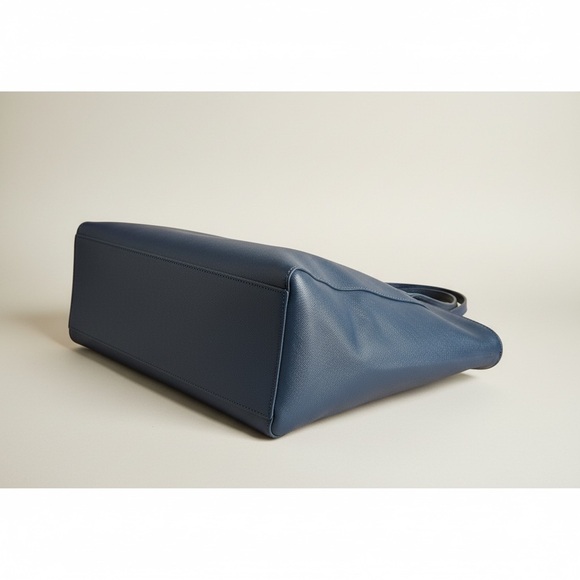 ✨ Tory Burch Navy Saffiano Leather Tote Work Laptop Bag Gold Logo - Picture 6 of 14